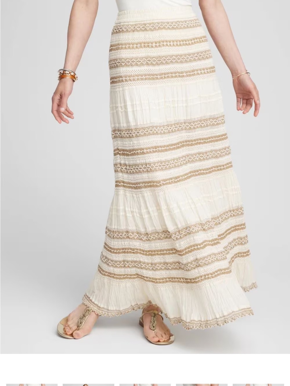 Chico's Cream and Taupe Striped Lace Skirt